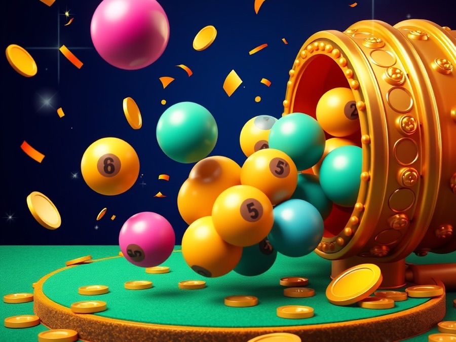 Lottery games at Rummy Pro with coloured balls tumbling from a golden drum