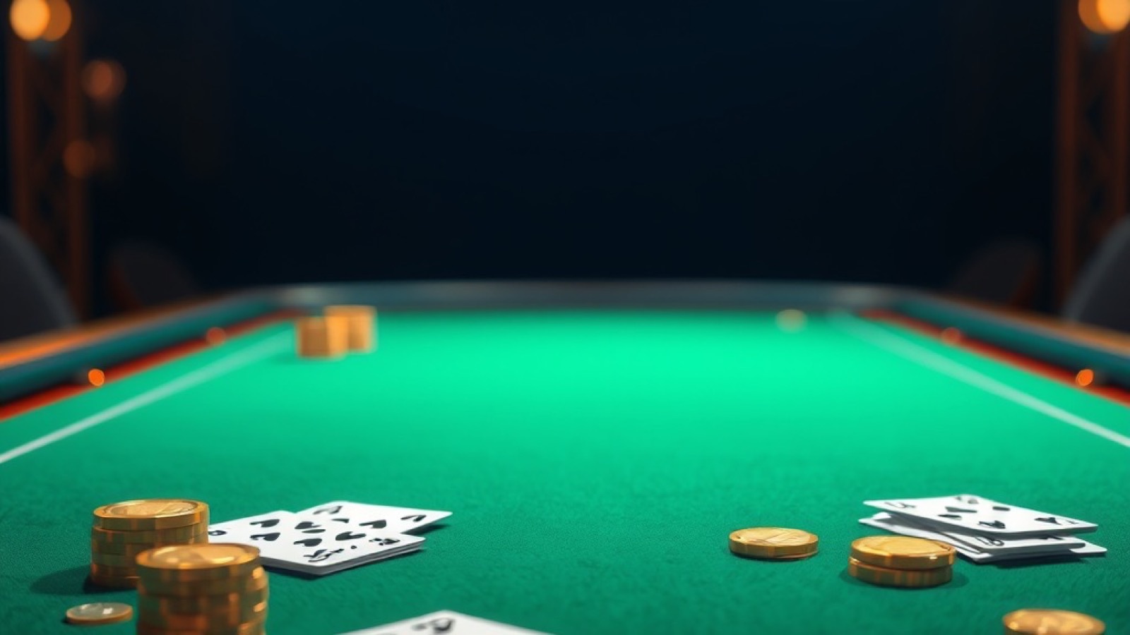 Rummy Pro card table at night with rummy cards and gold chip stacks