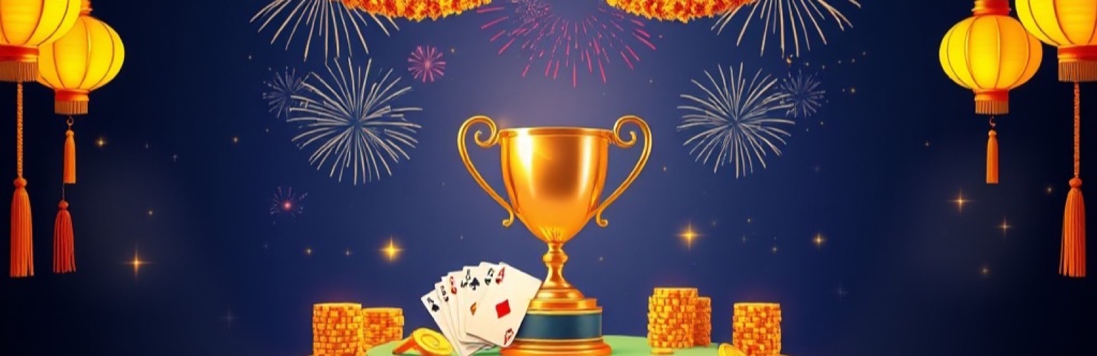Special events at Rummy Pro with a trophy, fireworks and festive lanterns