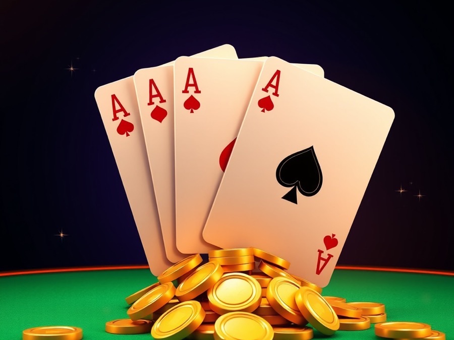 Teen Patti game at Rummy Pro with three aces over a pile of gold coins