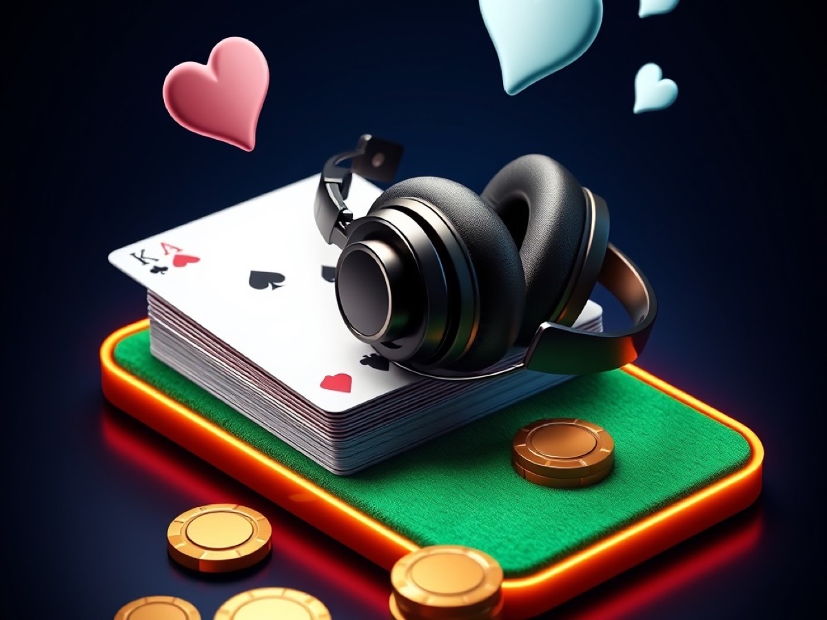 Support headset resting on a deck of playing cards with chat bubbles